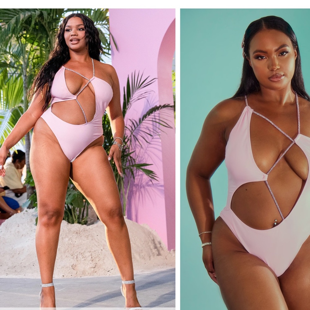 NWT- PINK ASYMMETRIC DIAMANTE STRAP SWIMSUIT